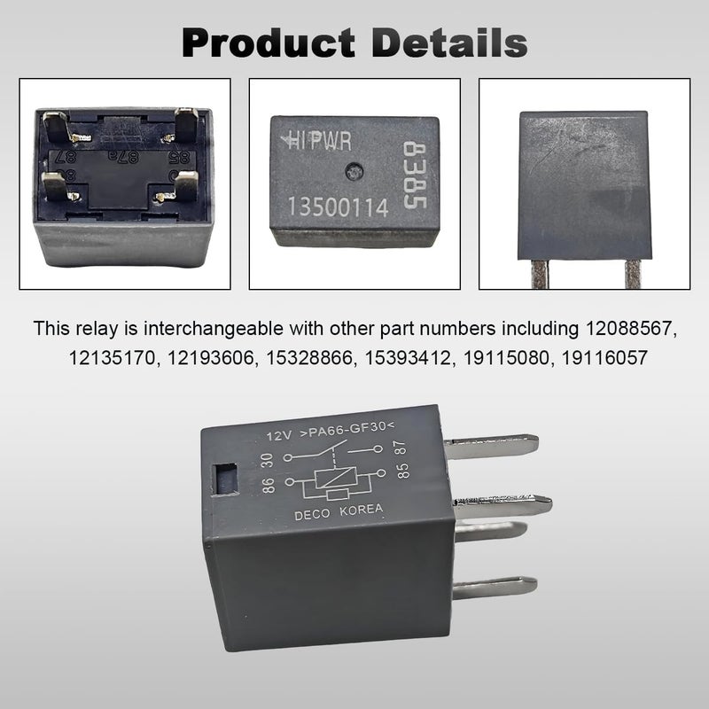 Wevdn 2 PCS Car Air Conditioning Relay, 13500114/8385 12VDC 40A High Power 4 Pin Relay, Multi Purpose Air Conditioning Fan Relays Compatible with Most Vehicles, Car Accessories - Image 3